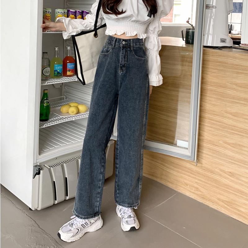 必推🔥 腰圍鬆緊超級舒服❗️  韓版高腰鬆緊直筒牛仔褲（S-XL）女裝 韓系 休閒褲 牛仔褲 毛呢褲 短褲 顯瘦 修飾-細節圖8