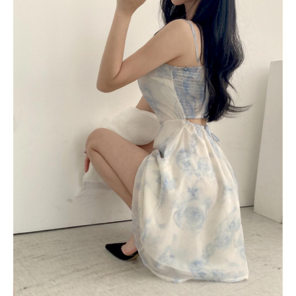 🔖特價$390❗️ 絕美背殺！度假必備🧚‍♀️  韓版仙女下凡暈染吊帶洋裝  韓系 顯瘦 女裝 連身裙 基本款 A字裙-細節圖5
