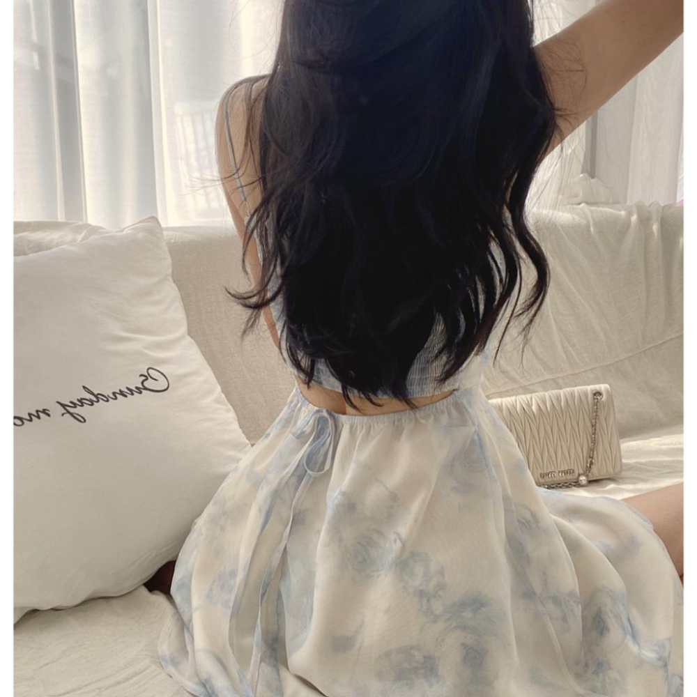 🔖特價$390❗️ 絕美背殺！度假必備🧚‍♀️  韓版仙女下凡暈染吊帶洋裝  韓系 顯瘦 女裝 連身裙 基本款 A字裙-細節圖7