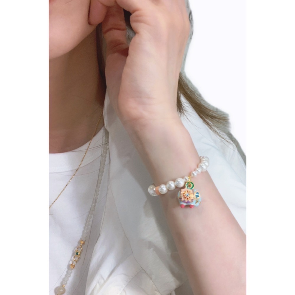 Soleil d’Éléphant（象之陽光）施華洛世奇珍珠.法瑯彩童趣設計手串-細節圖2