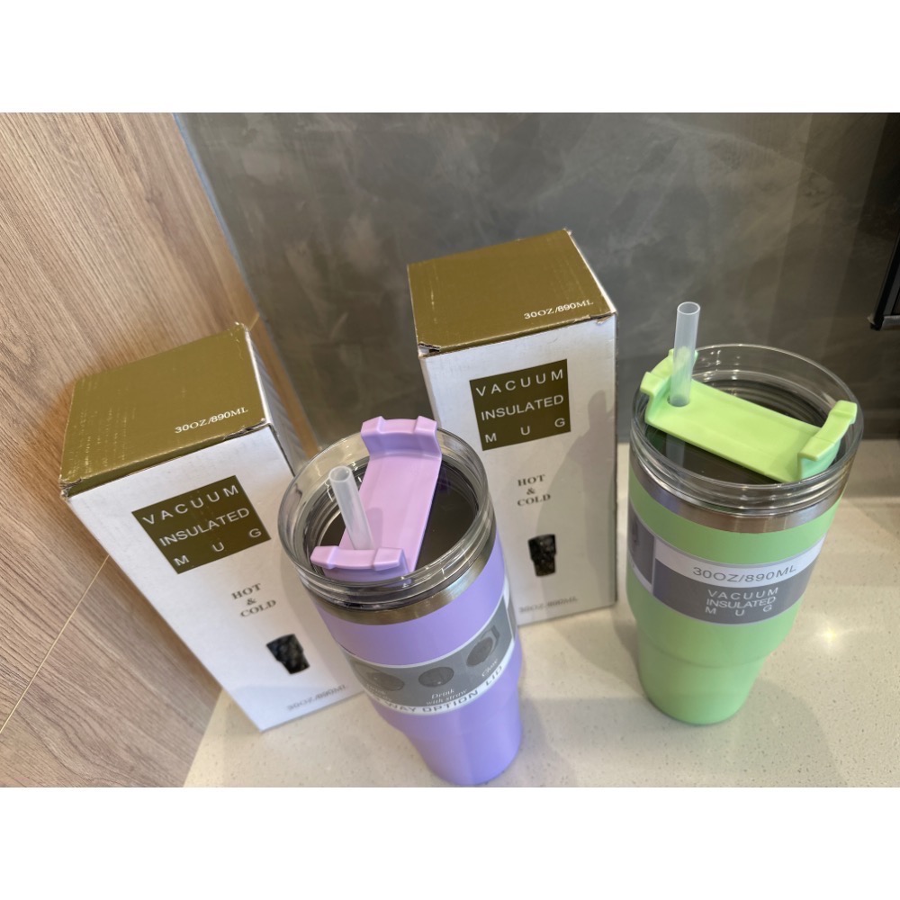 新款304不鏽鋼手拿冰霸杯 30oz大容量 900ml 帶吸管保溫杯 素面 便攜 保冷 車載-細節圖2