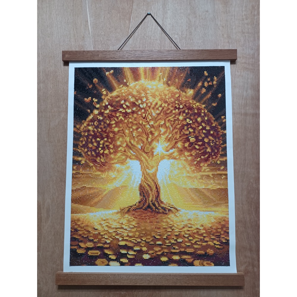|手作鑽石畫完成品| 金光閃閃黃金發財樹（附木質掛軸）-細節圖2