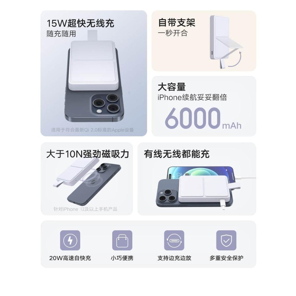 磁吸行動電源 第二代 小米 米家 Xiaomi 磁吸充電寶2 行動電源 6000mAh 15W 小米磁吸充電2-細節圖8