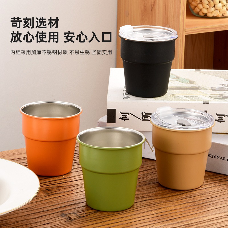 免費客製姓名 圖案 野營餐具單層咖啡304不銹鋼戶外杯子ins風簡約便攜露營杯 300cc 水杯 不銹鋼杯 咖啡杯-細節圖3
