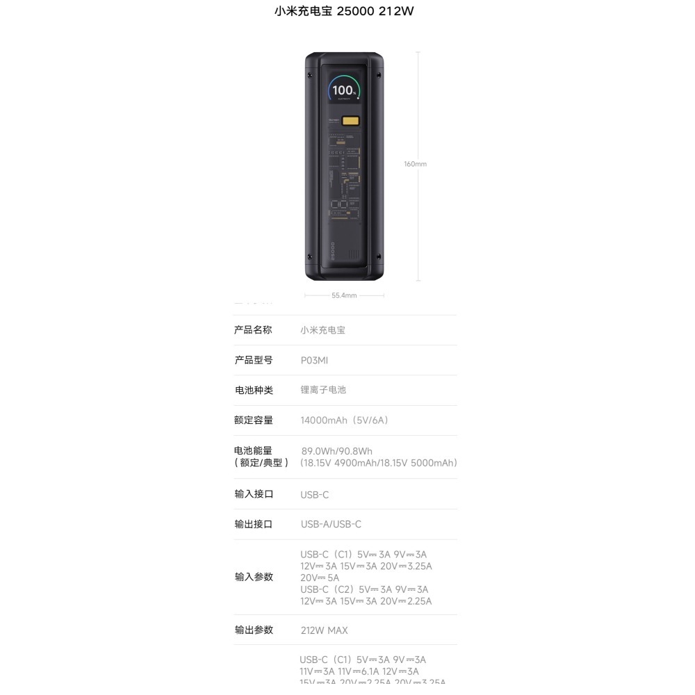 代購 預購 米家 小米充電寶 25000 212W 可上飛機-細節圖2