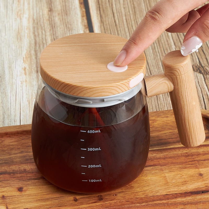 電動攪拌杯 咖啡攪拌杯 楓木紋電動攪拌杯 400ml 自動攪拌杯 攪拌杯 玻璃杯 牛奶杯 代餐-細節圖2