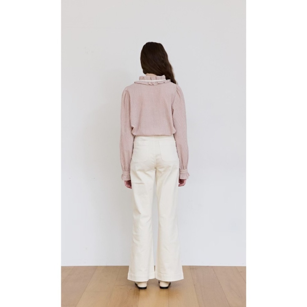 優佳 現貨 韓國 荷葉邊格紋上衣 O0813-細節圖6