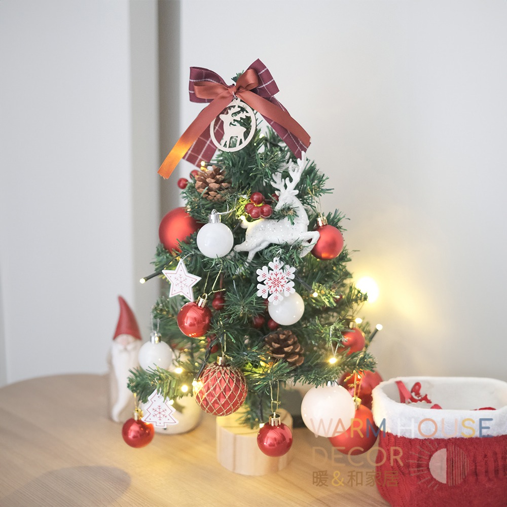 【暖&和家居】台灣現貨 桌上型聖誕樹 紅色格紋聖誕樹 聖誕節裝飾 聖誕桌面裝飾 發光聖誕樹 迷你聖誕樹 桌上型聖誕樹-細節圖6