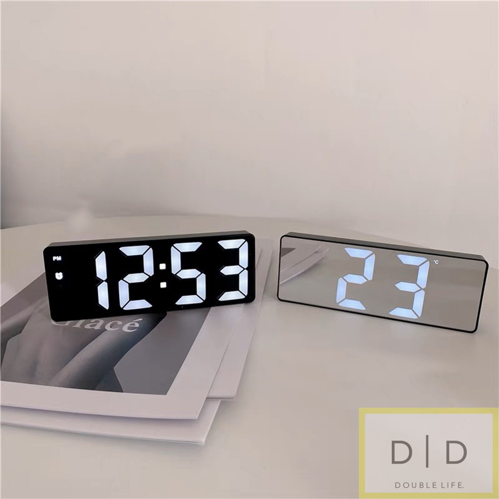 【暖&和家居】台灣現貨 夜光鏡面鬧鐘 居家鬧鐘時鐘 宿舍電子鐘 LED電子鐘 數字時鐘 桌面時鐘 居家裝飾 鬧鐘 時鐘-細節圖4