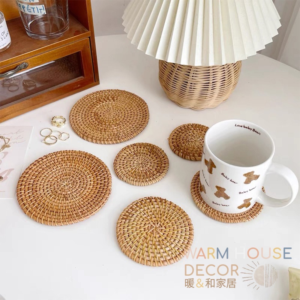 【暖&和家居】台灣現貨 杯墊 藤編隔熱餐墊 編織杯墊 隔熱墊 餐墊 圓形餐墊 鍋墊  復古藤編杯墊 鍋墊 餐墊 廚房杯墊-細節圖3