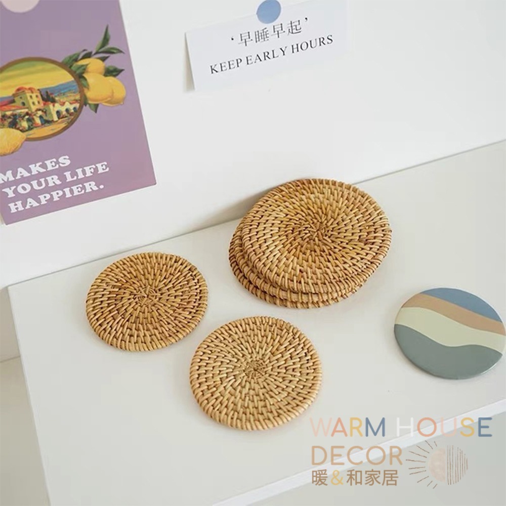 【暖&和家居】台灣現貨 杯墊 藤編隔熱餐墊 編織杯墊 隔熱墊 餐墊 圓形餐墊 鍋墊  復古藤編杯墊 鍋墊 餐墊 廚房杯墊-細節圖5