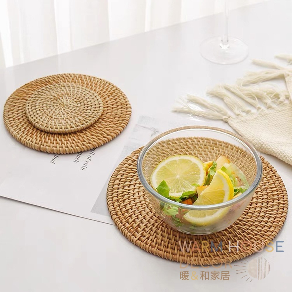 【暖&和家居】台灣現貨 杯墊 藤編隔熱餐墊 編織杯墊 隔熱墊 餐墊 圓形餐墊 鍋墊  復古藤編杯墊 鍋墊 餐墊 廚房杯墊-細節圖9