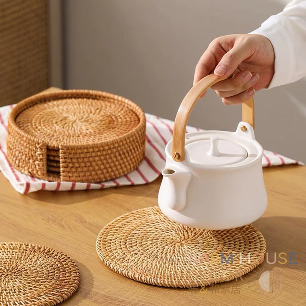 【暖&和家居】台灣現貨 杯墊 藤編隔熱餐墊 編織杯墊 隔熱墊 餐墊 圓形餐墊 鍋墊  復古藤編杯墊 鍋墊 餐墊 廚房杯墊-細節圖10