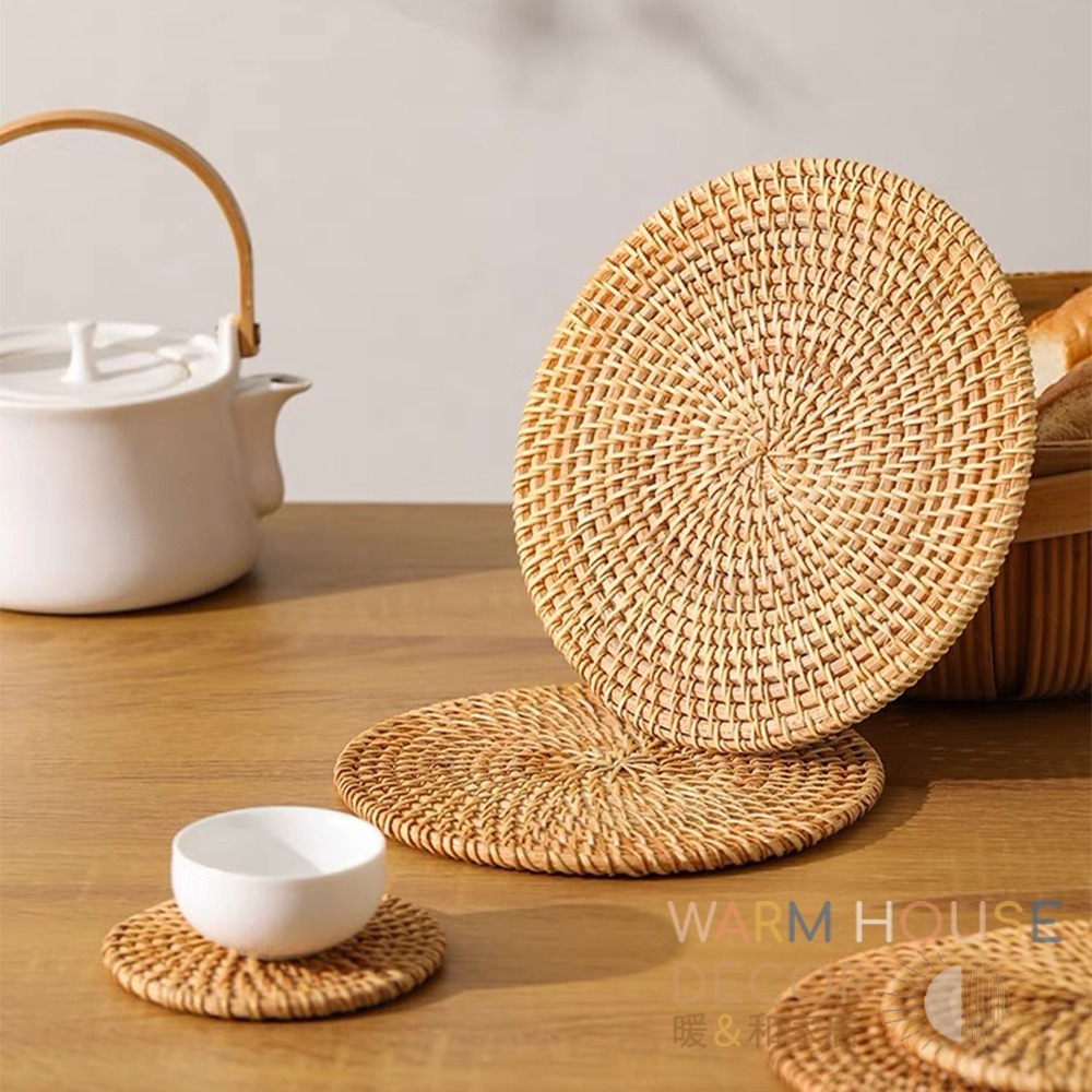 【暖&和家居】台灣現貨 杯墊 藤編隔熱餐墊 編織杯墊 隔熱墊 餐墊 圓形餐墊 鍋墊  復古藤編杯墊 鍋墊 餐墊 廚房杯墊-細節圖11