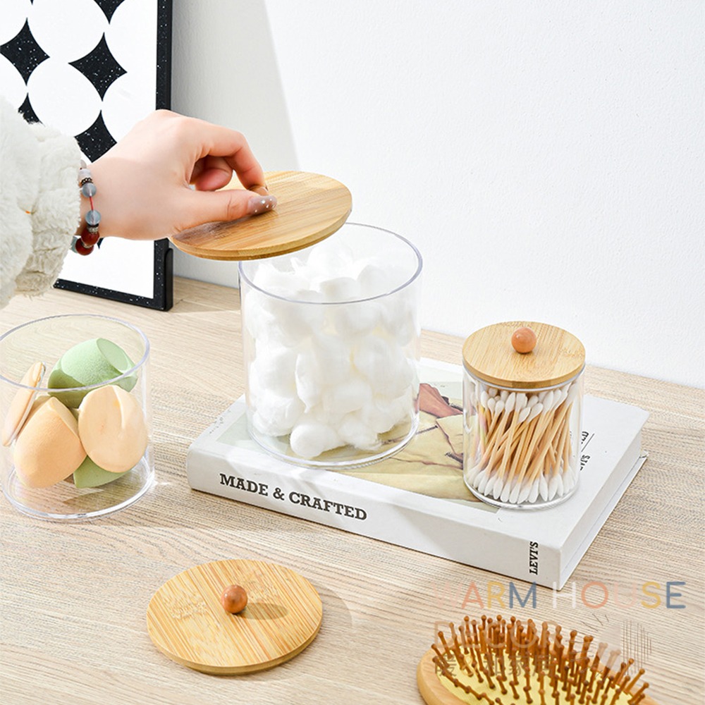 【暖&和家居】台灣現貨 棉花棒壓克力收納盒 化妝品收納盒 小物收納盒 質感圓蓋收納盒 卸妝棉盒 居家收納 桌面收納 抽屜-細節圖2