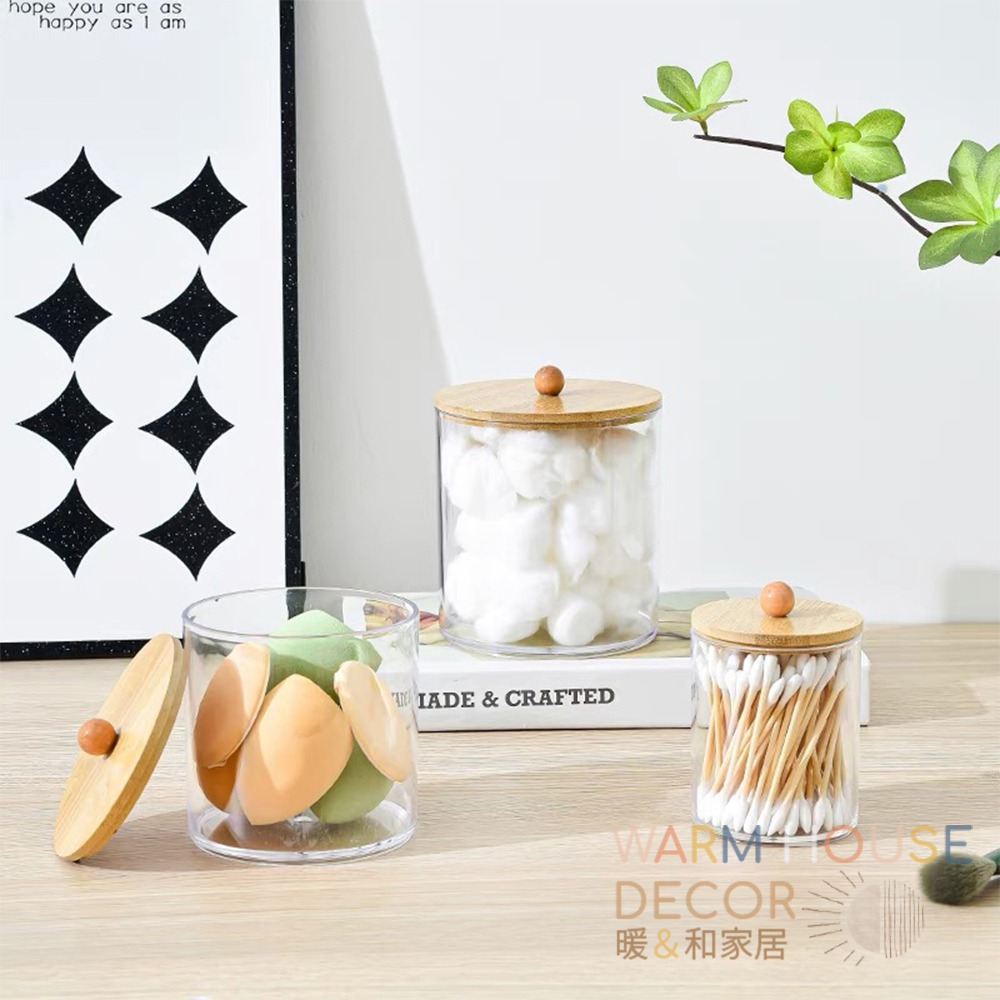 【暖&和家居】台灣現貨 棉花棒壓克力收納盒 化妝品收納盒 小物收納盒 質感圓蓋收納盒 卸妝棉盒 居家收納 桌面收納 抽屜-細節圖3