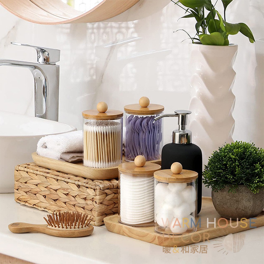 【暖&和家居】台灣現貨 棉花棒壓克力收納盒 化妝品收納盒 小物收納盒 質感圓蓋收納盒 卸妝棉盒 居家收納 桌面收納 抽屜-細節圖9