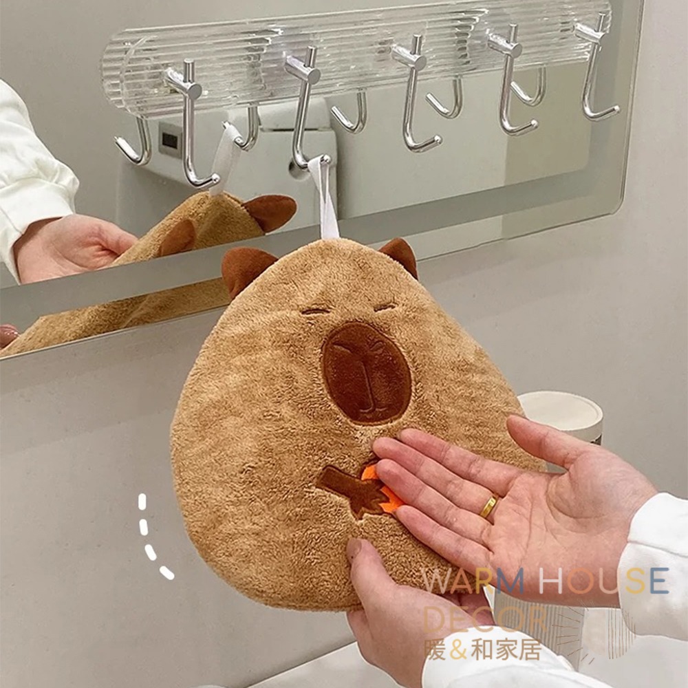 【暖&和家居】台灣現貨 卡皮巴拉擦手巾 水豚擦手巾 可愛吸水擦手巾 珊瑚絨 吸水清潔 浴室擦手巾 廚房擦手巾 吸水 毛巾-細節圖4