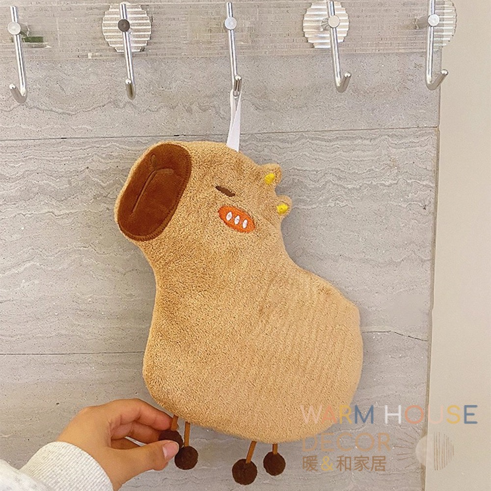 【暖&和家居】台灣現貨 卡皮巴拉擦手巾 水豚擦手巾 可愛吸水擦手巾 珊瑚絨 吸水清潔 浴室擦手巾 廚房擦手巾 吸水 毛巾-細節圖7