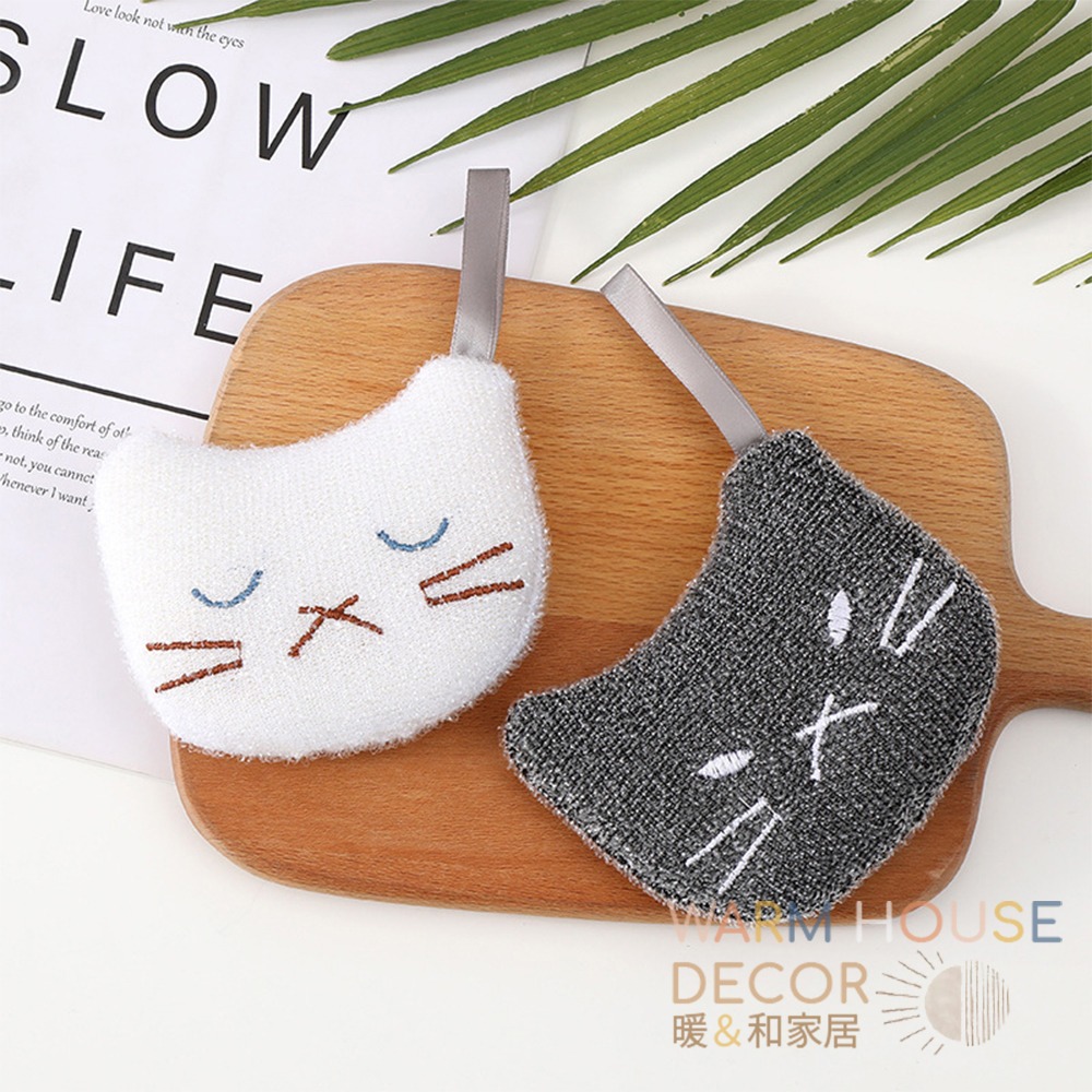 【暖&和家居】台灣現貨 小貓咪不沾油洗碗海綿 廚房清潔 洗碗菜瓜布 洗手台清潔 廚房洗碗刷 不沾油洗碗巾 刷碗海綿 洗碗-細節圖4