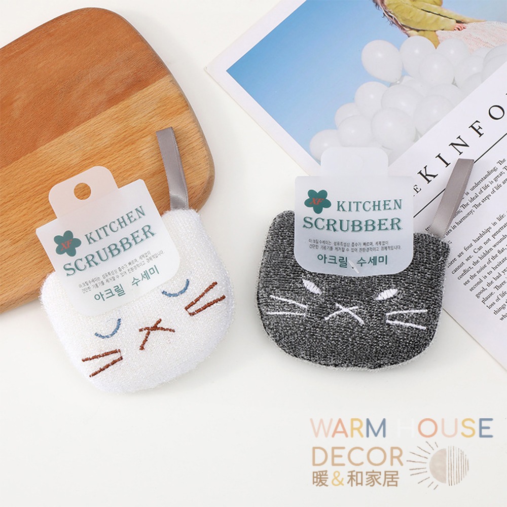 【暖&和家居】台灣現貨 小貓咪不沾油洗碗海綿 廚房清潔 洗碗菜瓜布 洗手台清潔 廚房洗碗刷 不沾油洗碗巾 刷碗海綿 洗碗-細節圖5