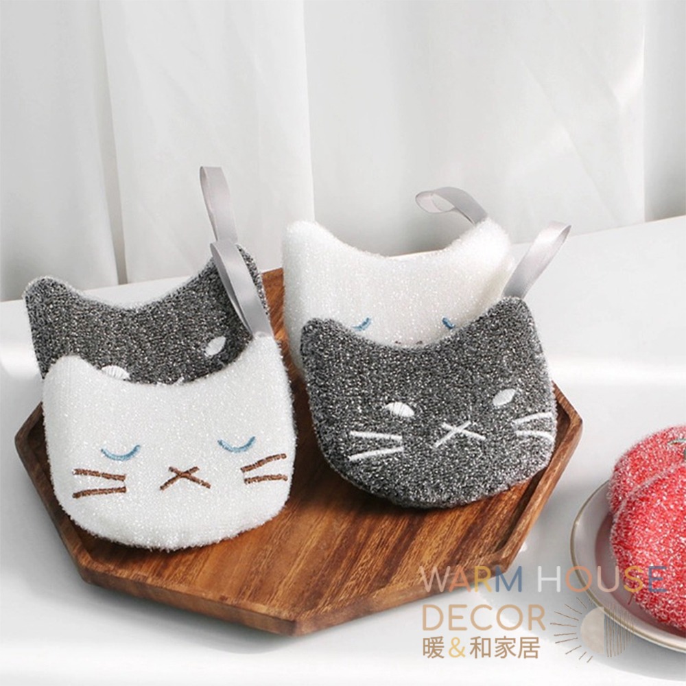 【暖&和家居】台灣現貨 小貓咪不沾油洗碗海綿 廚房清潔 洗碗菜瓜布 洗手台清潔 廚房洗碗刷 不沾油洗碗巾 刷碗海綿 洗碗-細節圖6