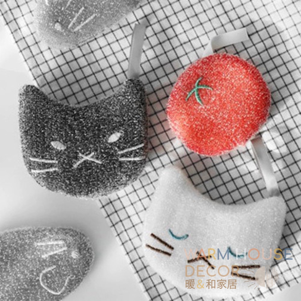 【暖&和家居】台灣現貨 小貓咪不沾油洗碗海綿 廚房清潔 洗碗菜瓜布 洗手台清潔 廚房洗碗刷 不沾油洗碗巾 刷碗海綿 洗碗-細節圖7