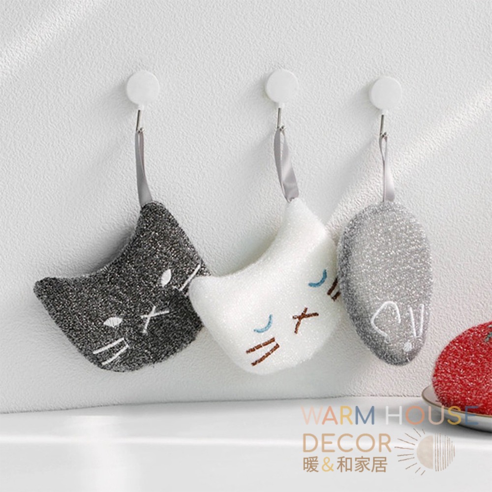 【暖&和家居】台灣現貨 小貓咪不沾油洗碗海綿 廚房清潔 洗碗菜瓜布 洗手台清潔 廚房洗碗刷 不沾油洗碗巾 刷碗海綿 洗碗-細節圖8