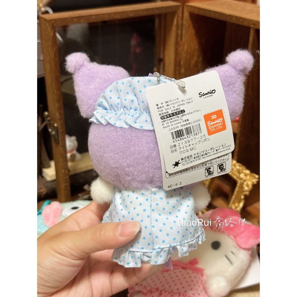 現貨 日本 Sanrio 三麗鷗 點點 絲帶睡帽 睡衣 娃娃吊飾 kitty 美樂蒂 庫洛米 大耳狗 漢頓-細節圖5