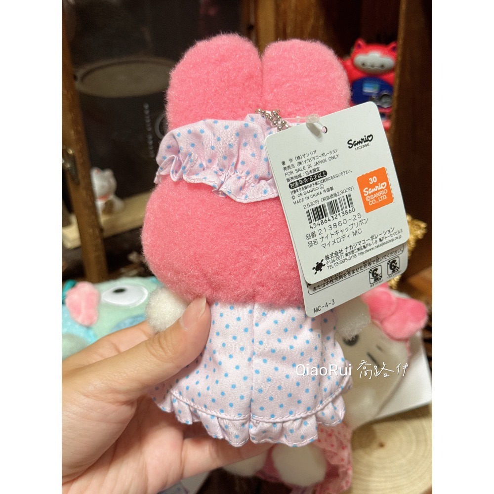 現貨 日本 Sanrio 三麗鷗 點點 絲帶睡帽 睡衣 娃娃吊飾 kitty 美樂蒂 庫洛米 大耳狗 漢頓-細節圖6