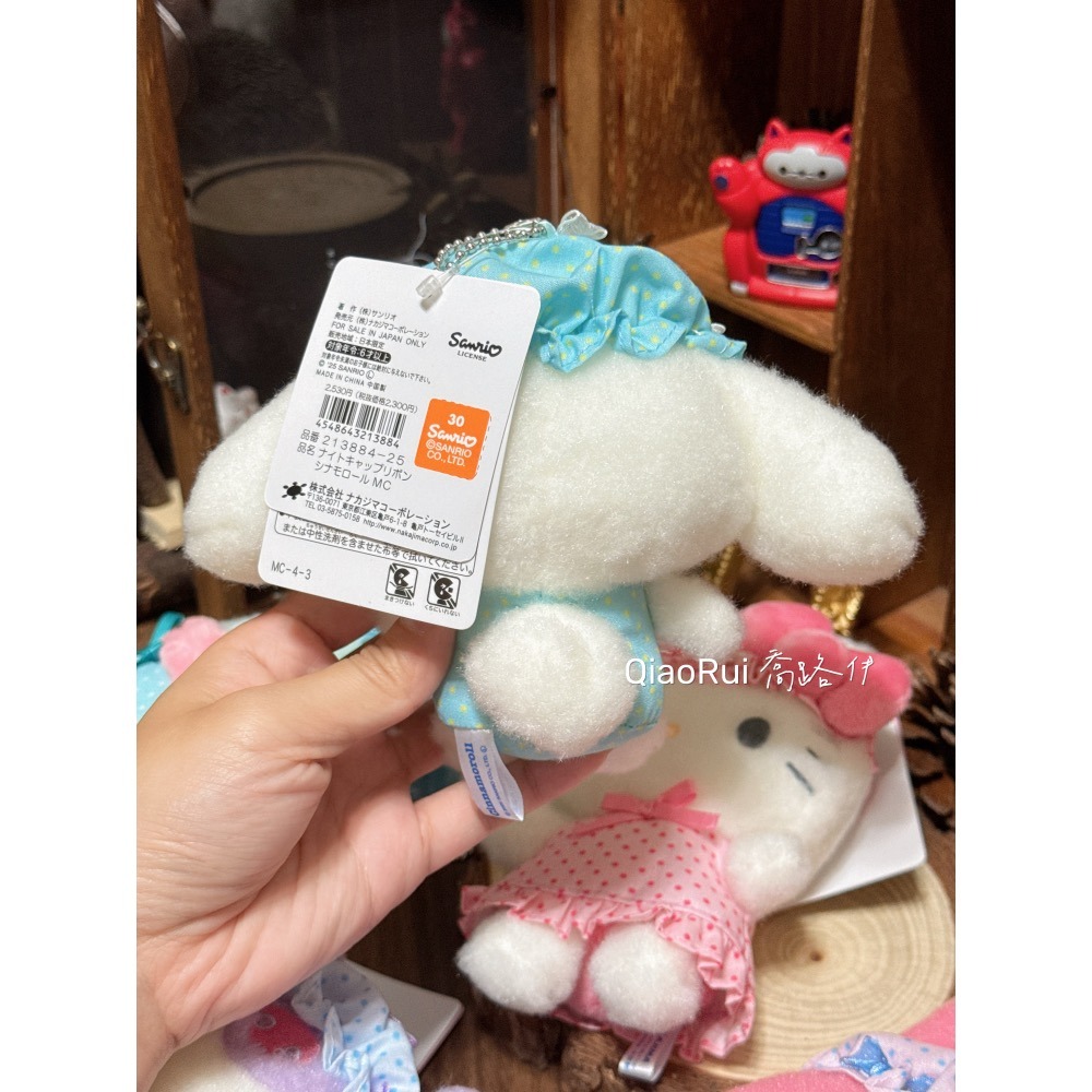 現貨 日本 Sanrio 三麗鷗 點點 絲帶睡帽 睡衣 娃娃吊飾 kitty 美樂蒂 庫洛米 大耳狗 漢頓-細節圖7