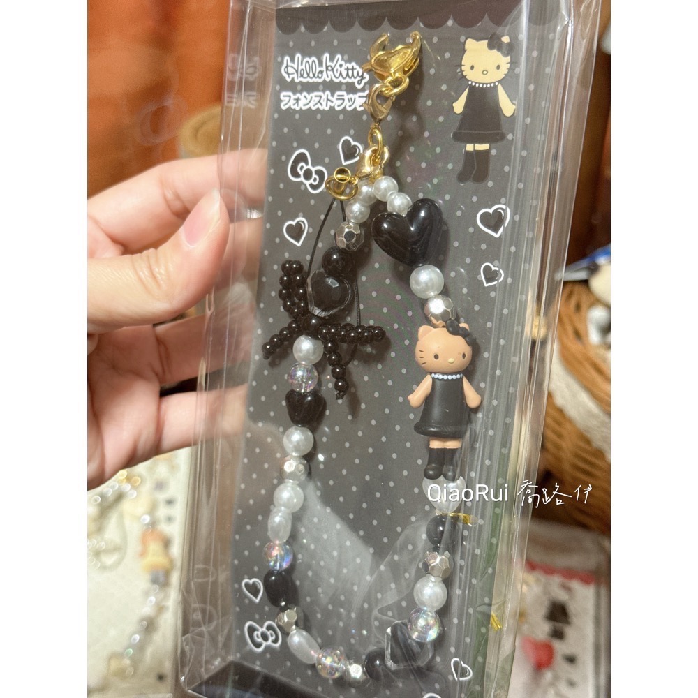 現貨 日本 三麗鷗 Sanrio 長腿kitty 串珠 手機吊飾 掛鏈 黑皮 曬黑-細節圖3