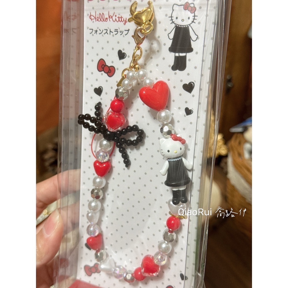 現貨 日本 三麗鷗 Sanrio 長腿kitty 串珠 手機吊飾 掛鏈 黑皮 曬黑-細節圖4