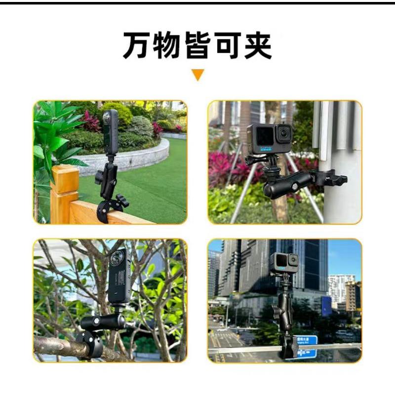 insta360 GoPro 鋁合金 自拍桿雙頭大力夾輔助固定夾 摩托車自行車自拍桿固定夾雙頭夾支架  -細節圖3