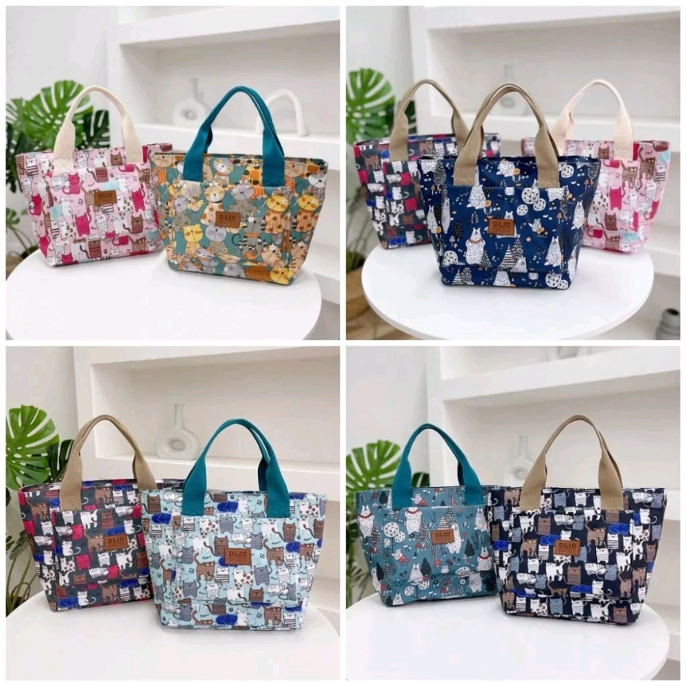 水餃包 輕量 防水手提包 貓咪圖案 梯形包 大容量 媽媽包 多功能 萬用手提袋 便當袋 短柄 小號 外出包 購物包．多色-細節圖6