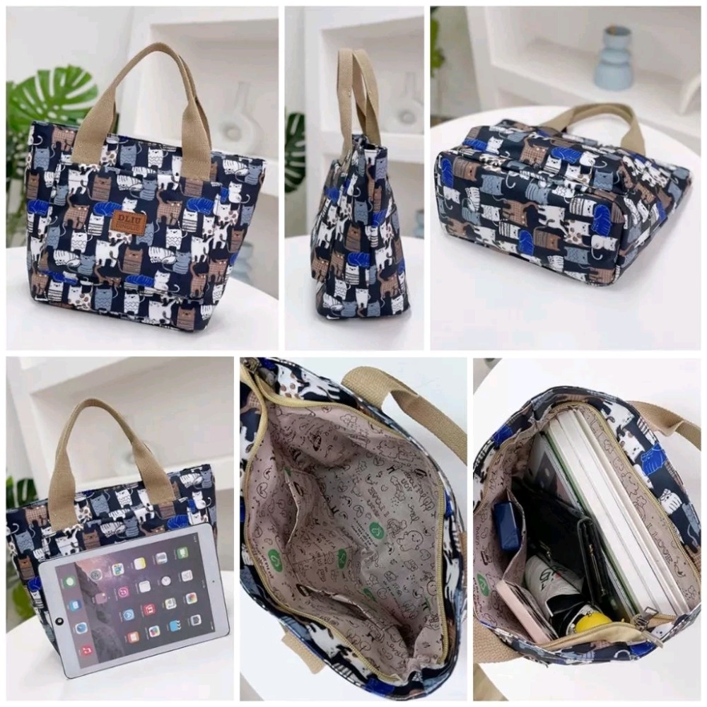 水餃包 輕量 防水手提包 貓咪圖案 梯形包 大容量 媽媽包 多功能 萬用手提袋 便當袋 短柄 小號 外出包 購物包．多色-細節圖7