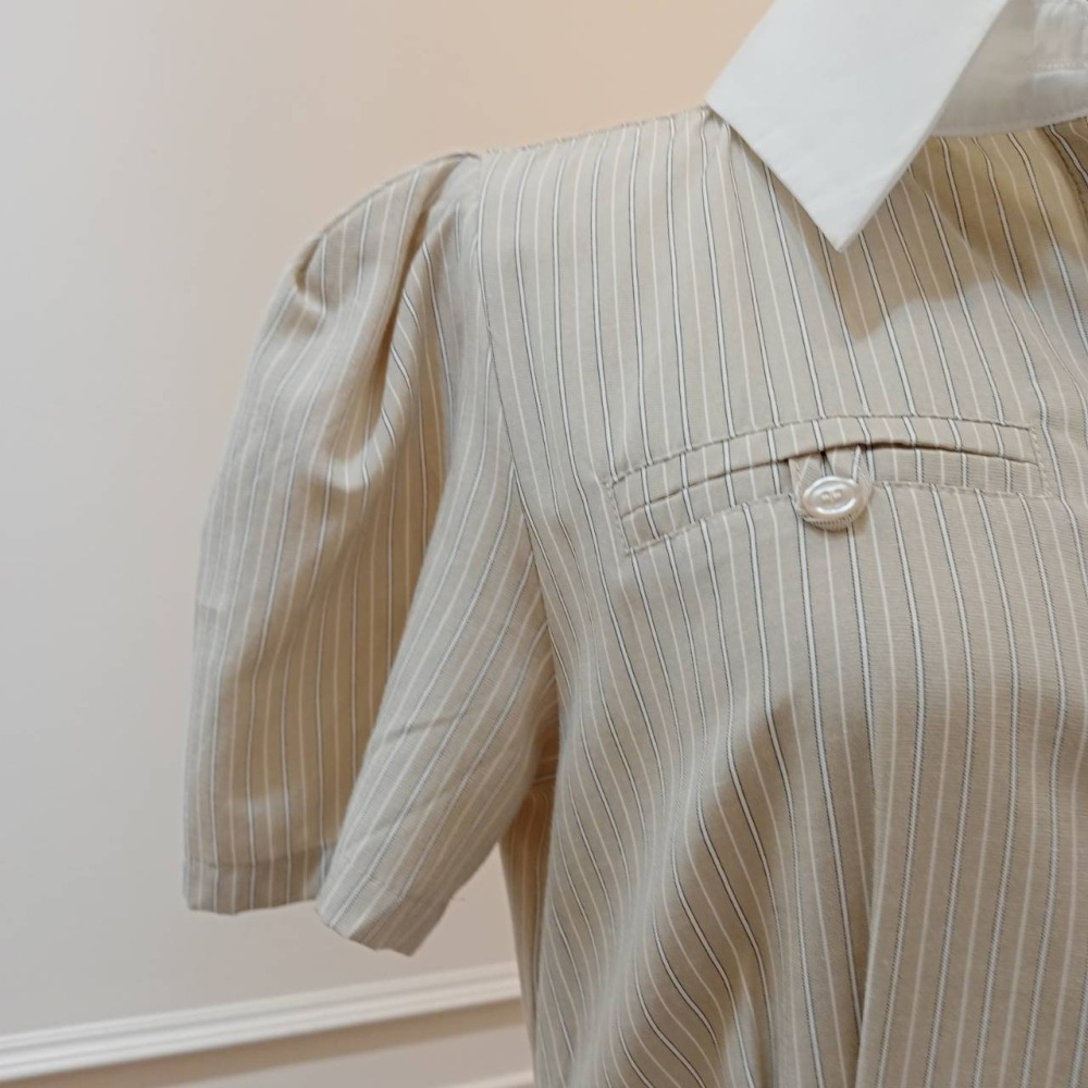 [H lovely]學院風洋裝X公主泡泡袖-現貨線條款後鬆緊帶(杏色)-細節圖2