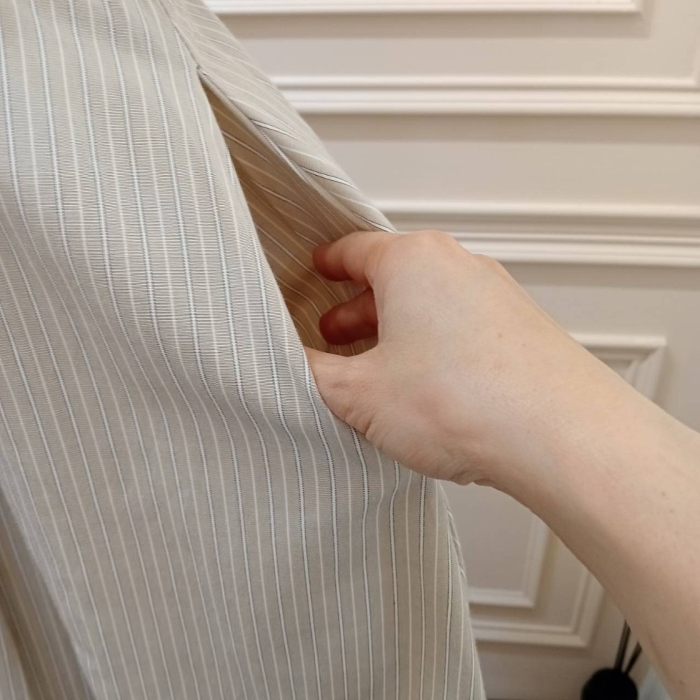 [H lovely]學院風洋裝X公主泡泡袖-現貨線條款後鬆緊帶(杏色)-細節圖3