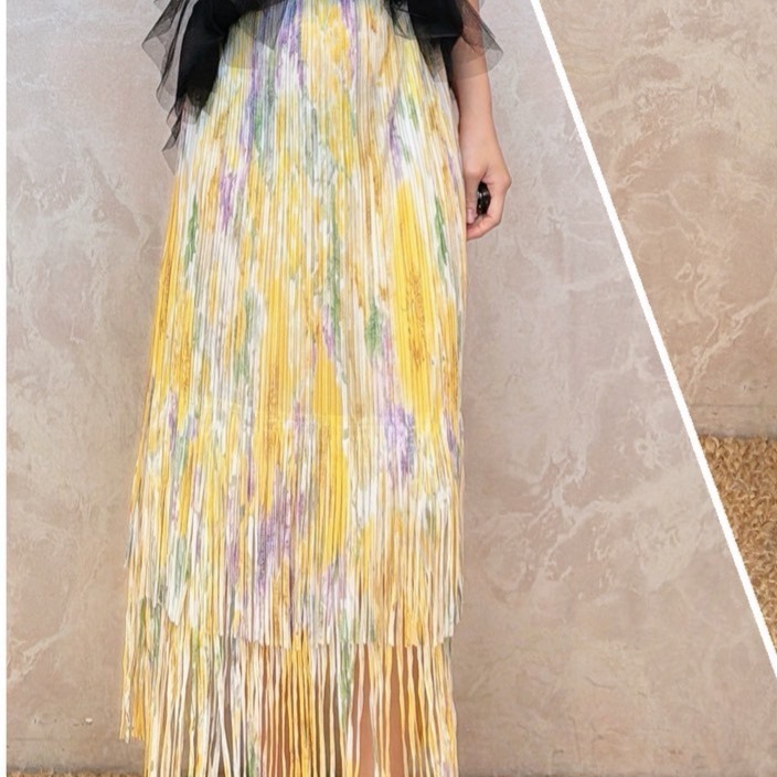 [H lovely]現貨-三宅氣質神款套裝.硬廷斜邊上衣.中長款.不規則裙.流蘇裙.顯瘦.甜美-檸檬黃色.乾燥粉.淡紫色-細節圖7