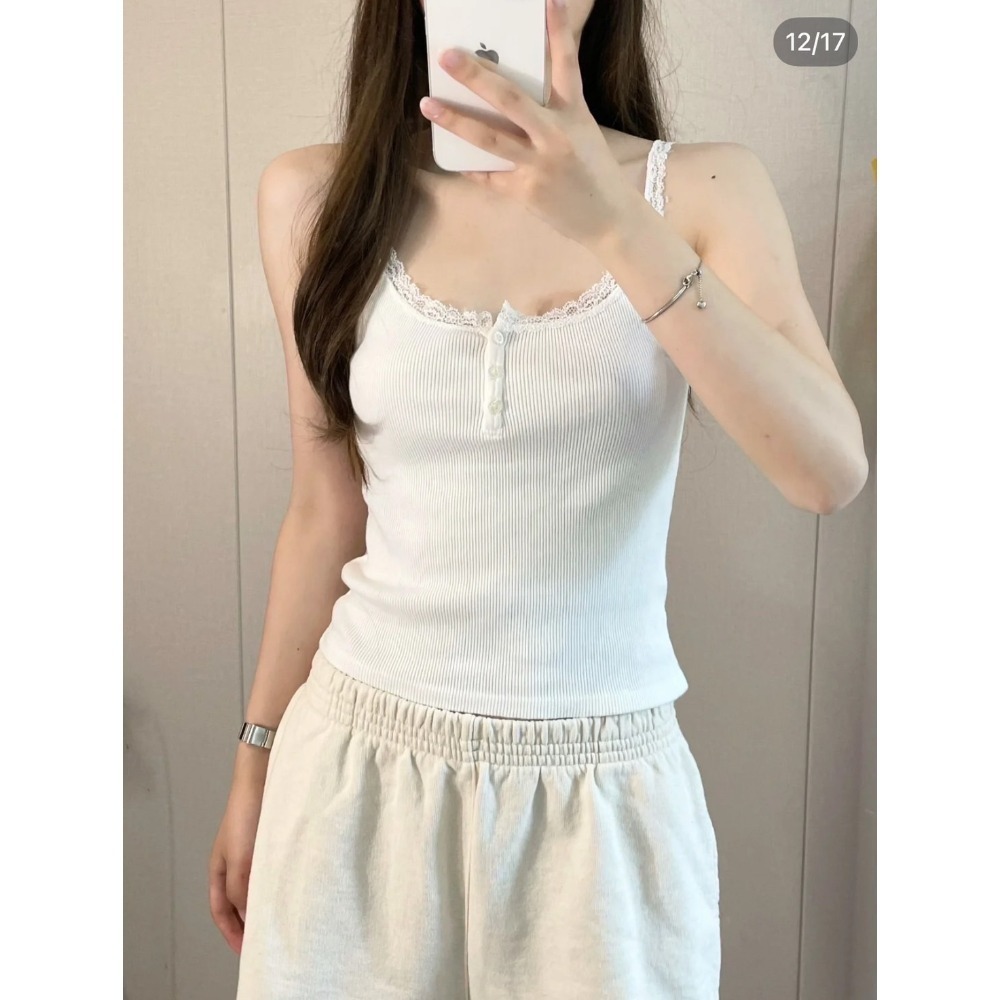 【Lisa同款✨】Amaya Lace Tank 蕾絲三粒扣小吊帶-細節圖2