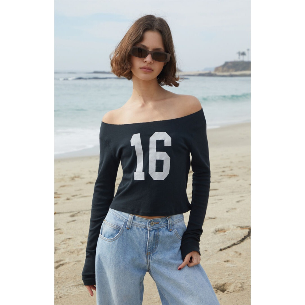 【BM】Long Sleeve Off-The-Shoulder Top 多款* 美式數字斜肩平口長袖-細節圖2