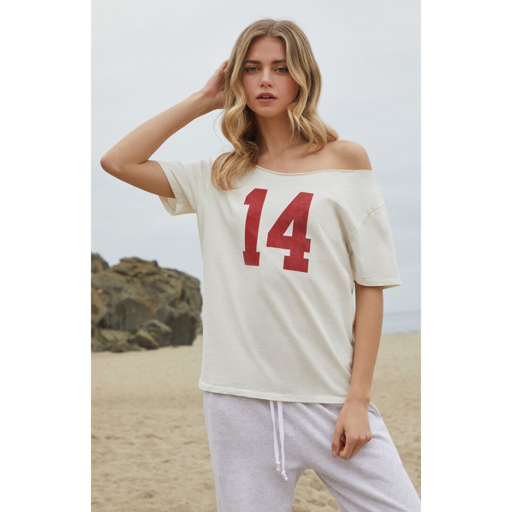 【BM】Off-The-Shoulder Top 多款* 美式數字斜肩平口短袖-規格圖1