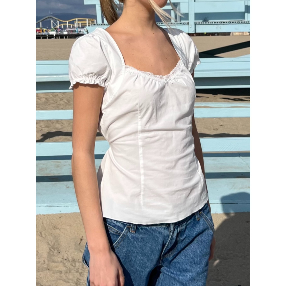 【BM】Odette Lace Top 方領蕾絲綁帶泡泡袖上衣-細節圖2