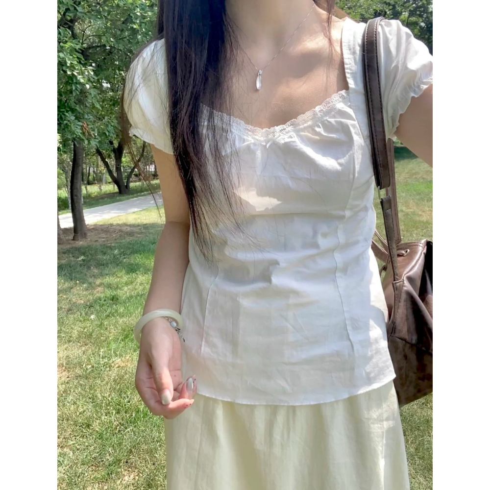 【BM】Odette Lace Top 方領蕾絲綁帶泡泡袖上衣-細節圖3