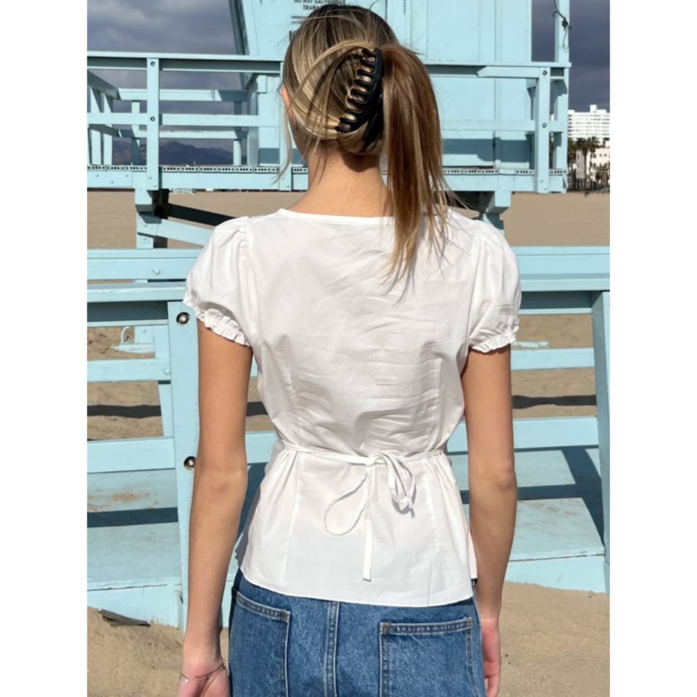 【BM】Odette Lace Top 方領蕾絲綁帶泡泡袖上衣-細節圖4