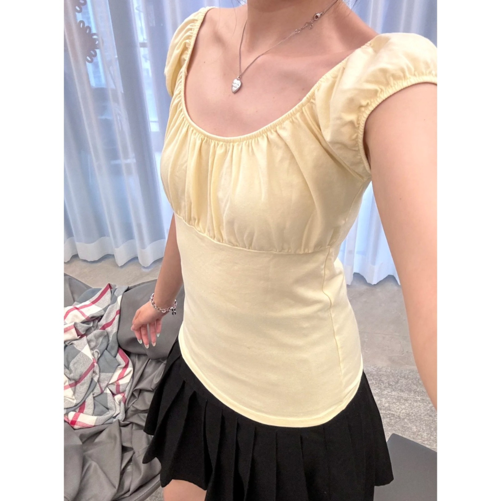 【BM】Casey Top 多色* 抓皺圓領泡泡袖-細節圖2