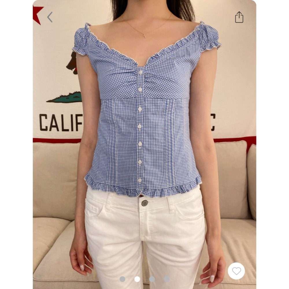 【BM】多色* Elana Plaid Top 經典格紋小飛袖排扣上衣-細節圖3