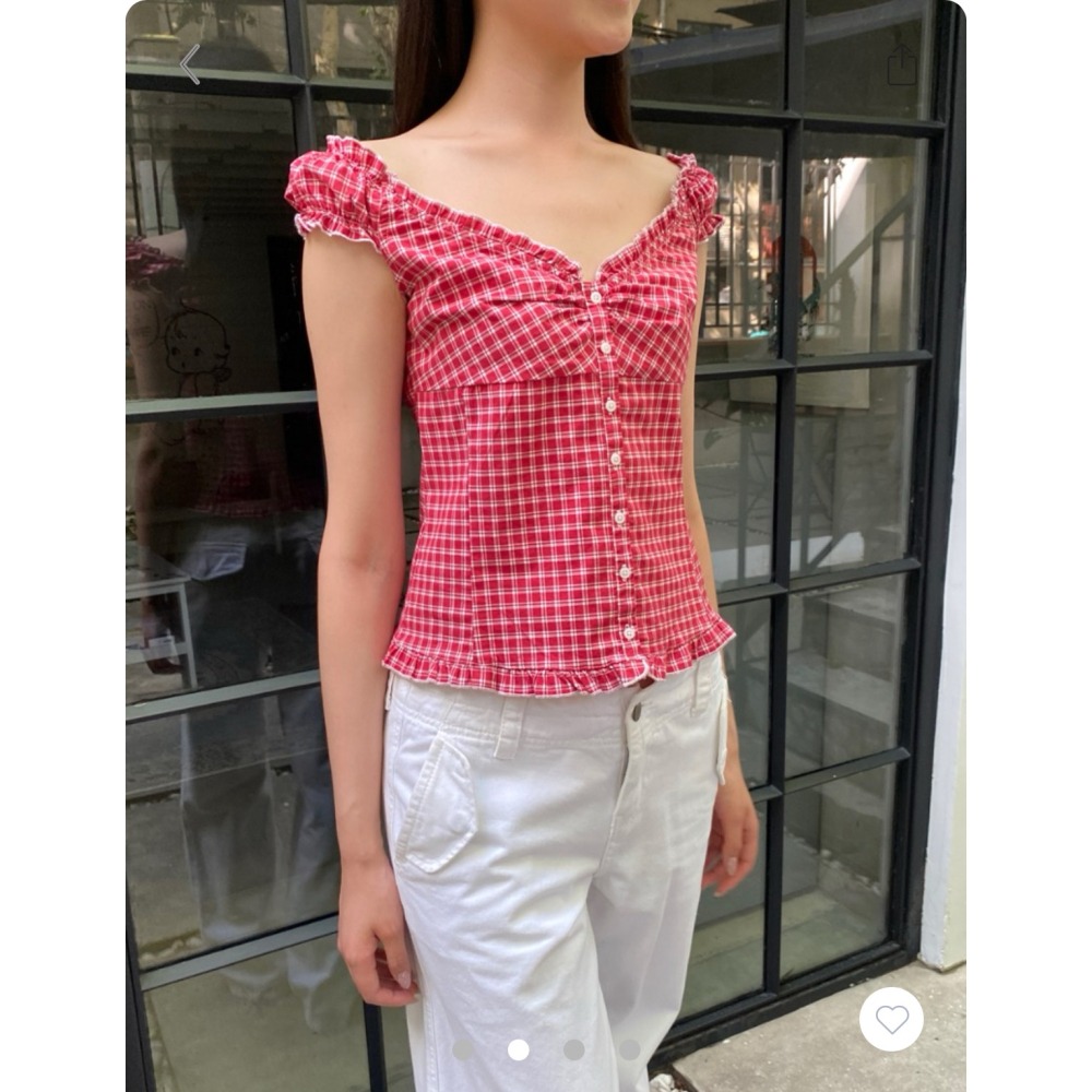 【BM】多色* Elana Plaid Top 經典格紋小飛袖排扣上衣-細節圖4