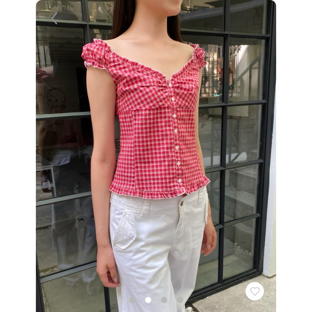 【BM】多色* Elana Plaid Top 經典格紋小飛袖排扣上衣-規格圖6