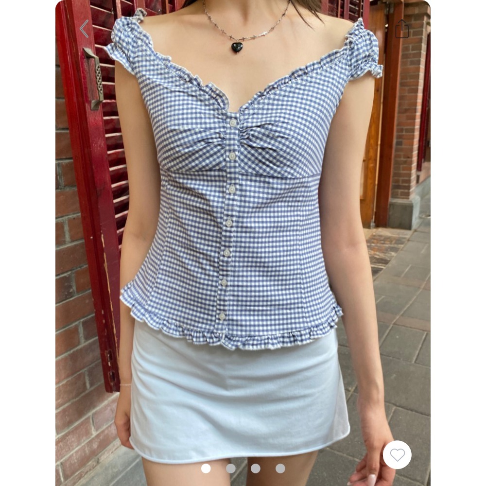 【BM】多色* Elana Plaid Top 經典格紋小飛袖排扣上衣-規格圖6